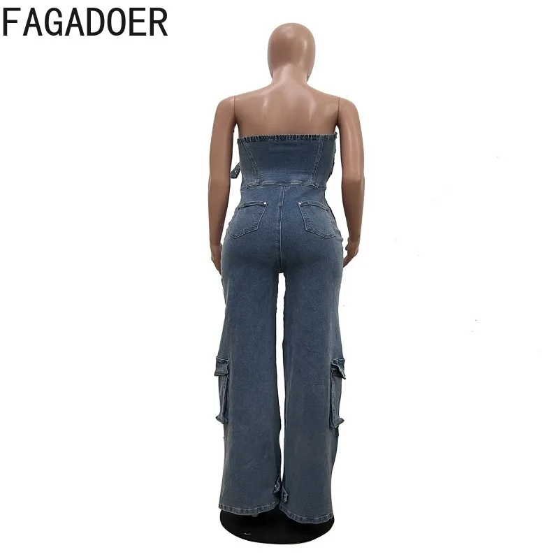 Fagadoer модные джинсовые комбинезоны с карманами-карго в стиле пэчворк - Фотография_6