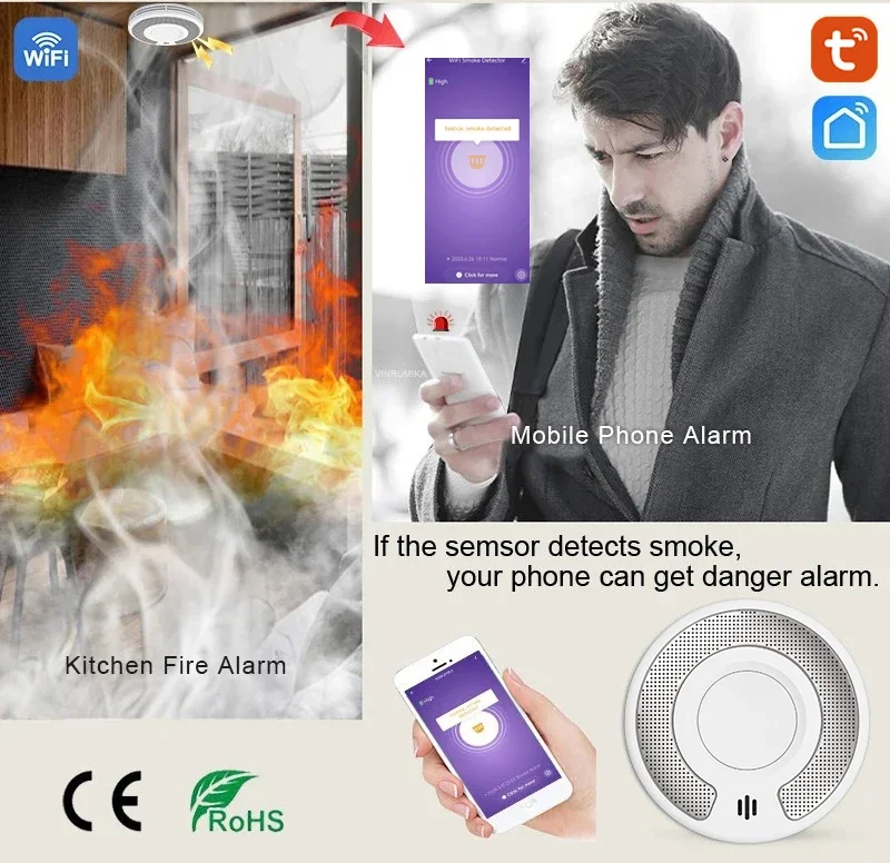 Беспроводной детектор дыма tuya wifi&rf-vs03w - Фотография_3