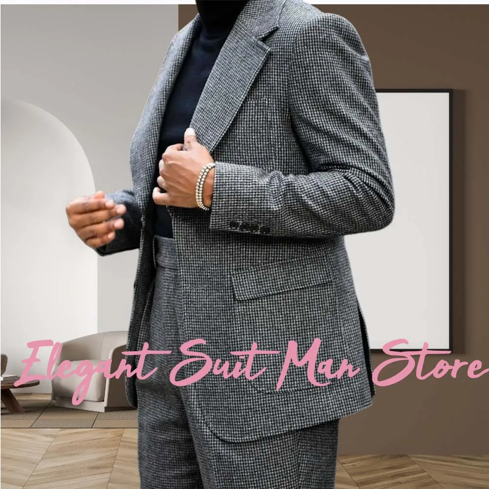 Черный, серый мужской костюм с узором «гусиные лапки»