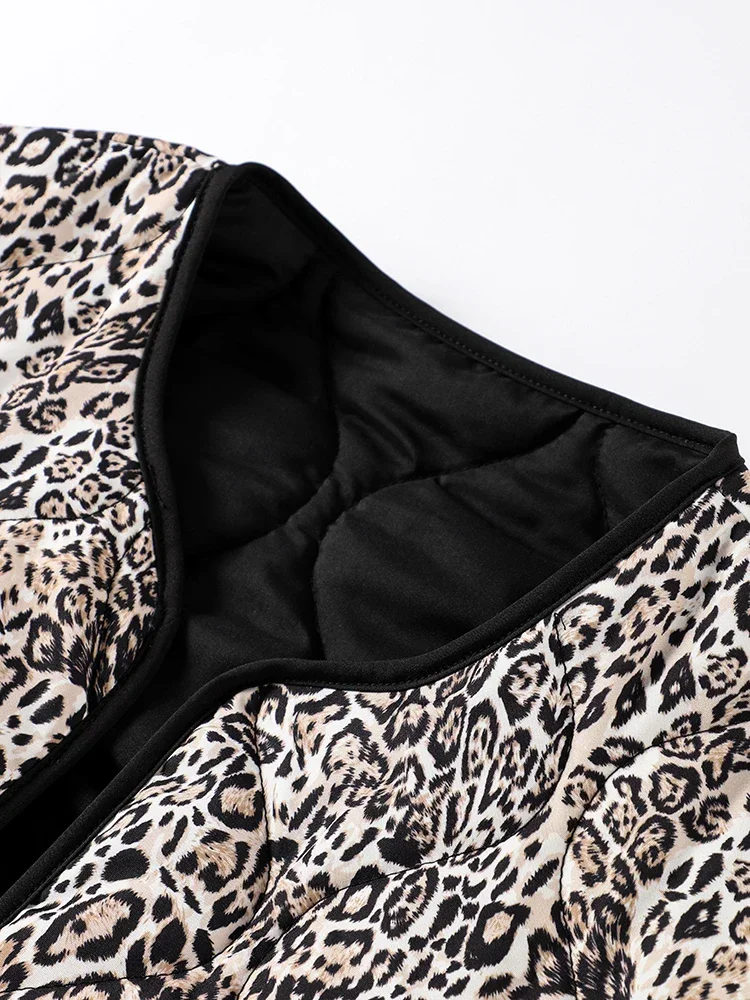 Новое осеннее стеганое пальто с леопардовым принтом для женщин - Фотография_6