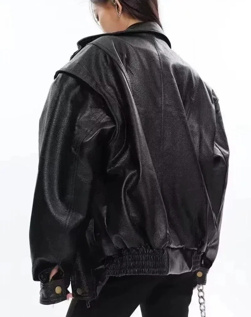 Винтажная женская кожаная куртка в корейском стиле - Фотография_2