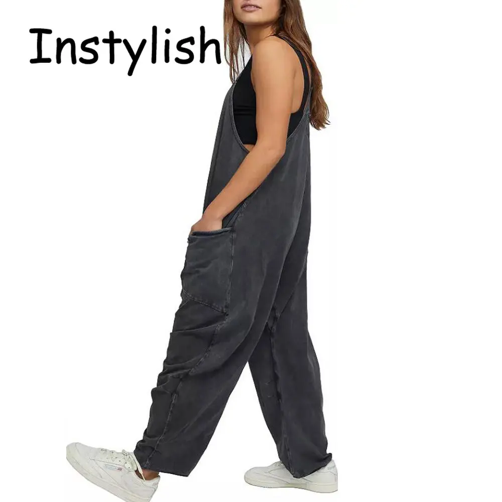 Женский повседневный комбинезон без рукавов на бретелях-спагетти - Фотография_5