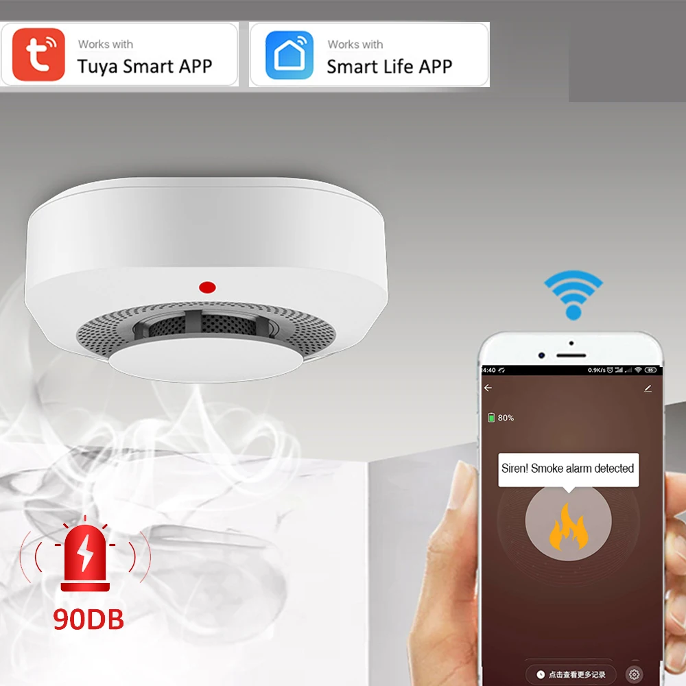 Tuya smart wifi 90db детектор дыма
