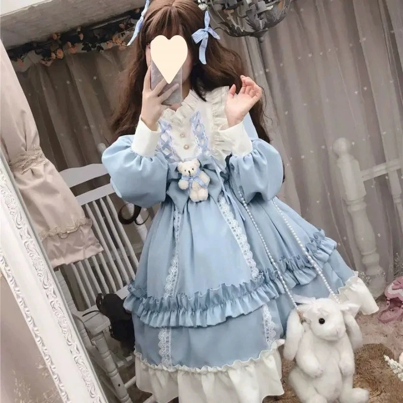 Милое контрастное цветное кавайное лоскутное женское платье с бантом y2k - Фотография_4