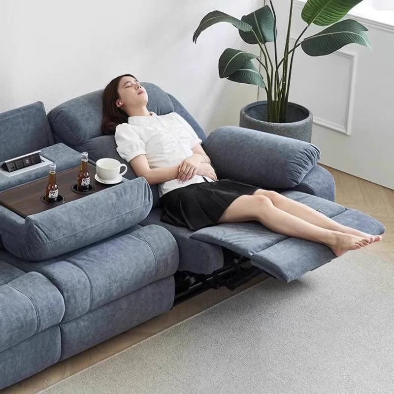 Минималистичный синий электрический диван с откидной спинкой - Фотография_5