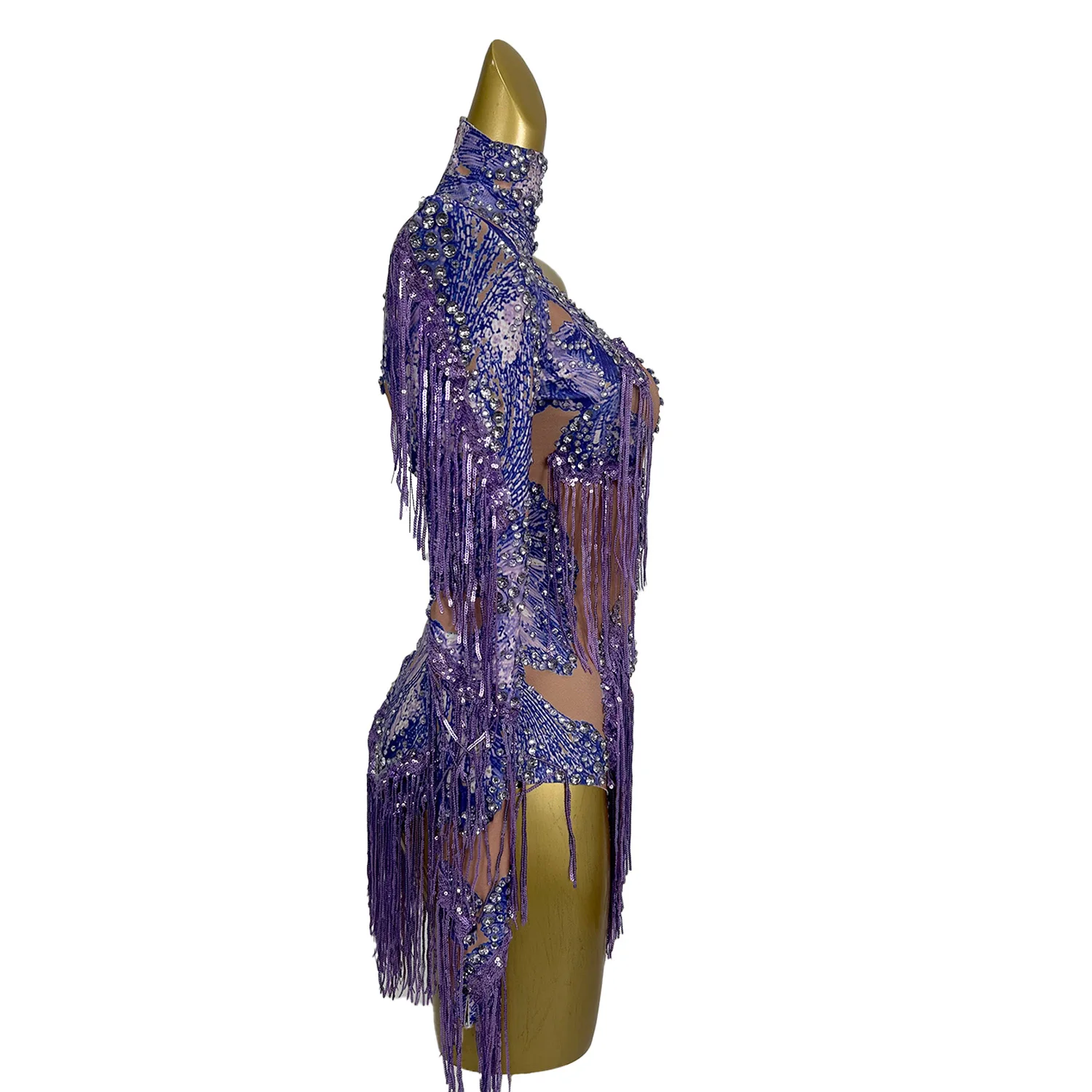 Мигающий фиолетовый боди с блестками и бахромой - Фотография_3