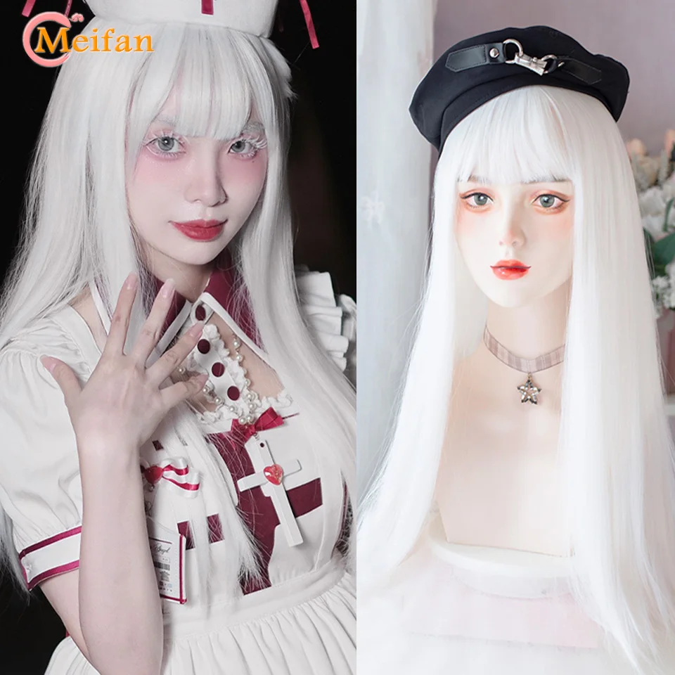 Синтетический длинный прямой парик meifan для косплея с челкой - Фотография_6