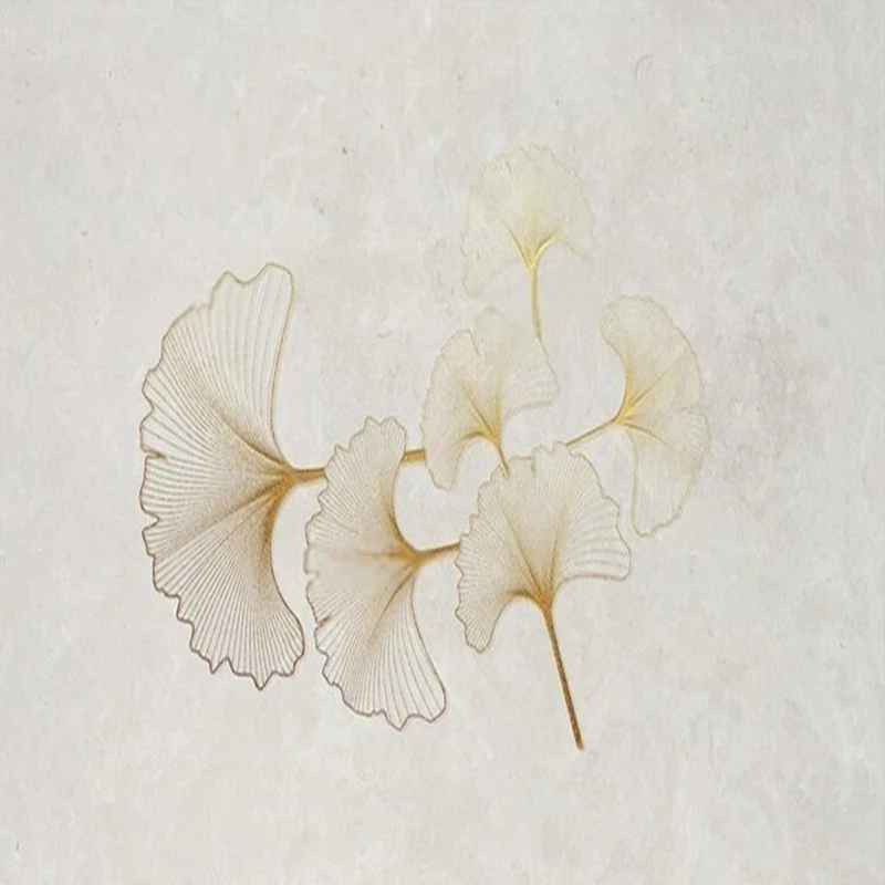 Современные и простые рельефные обои с листьями гинкго для телевизора