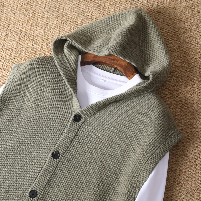 Мужской жилет с капюшоном из 100% чистой шерсти - Фотография_3