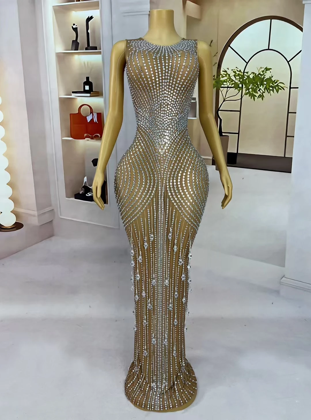 Guyawen элитное роскошное блестящее платье с подвесками и кристаллами - Фотография_4
