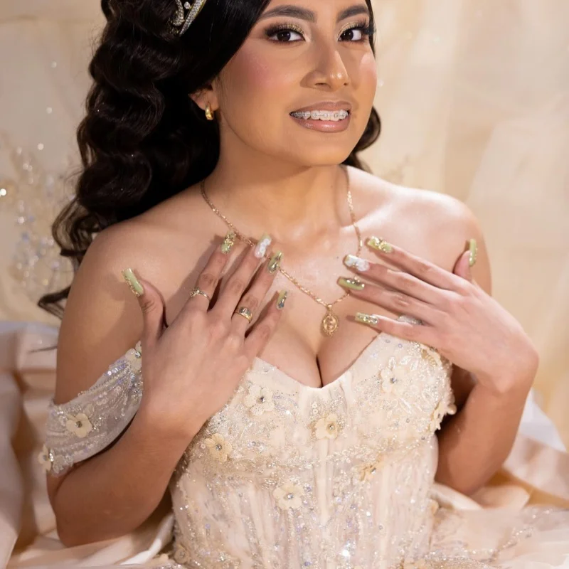 Блестящие платья quinceanera цвета шампанского - Фотография_4