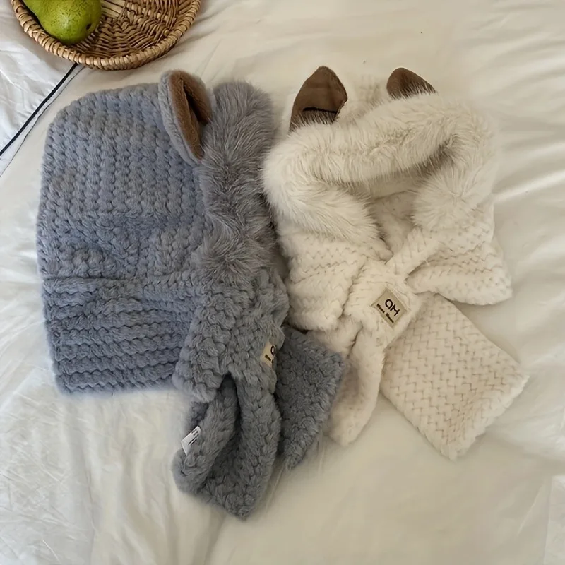 Милый плюшевый шарф-шляпа для женщин и девочек - Фотография_6