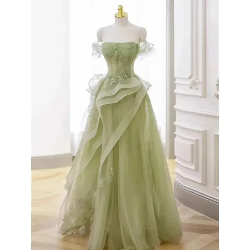 Новое травяно-зеленое длинное платье