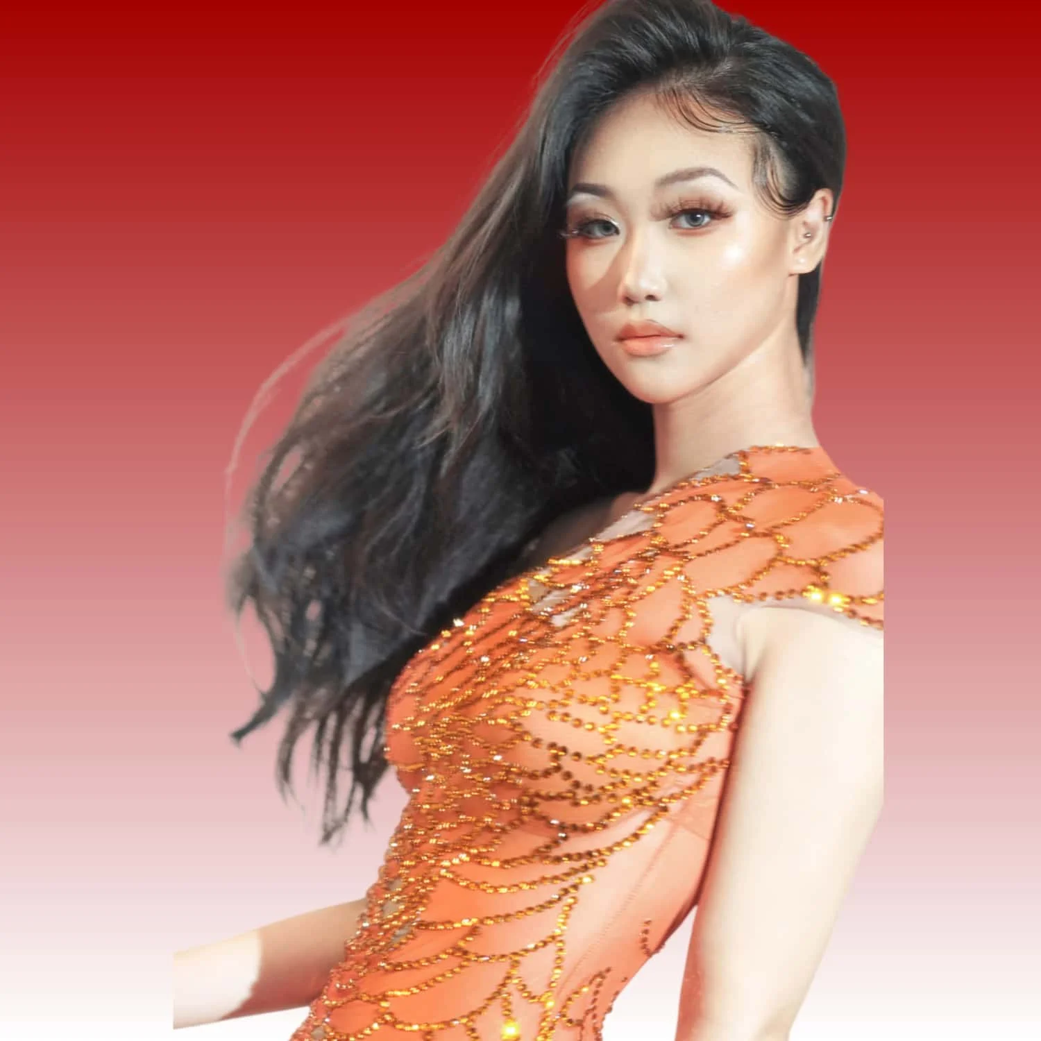 Jinli оранжевое короткое платье с диагональю