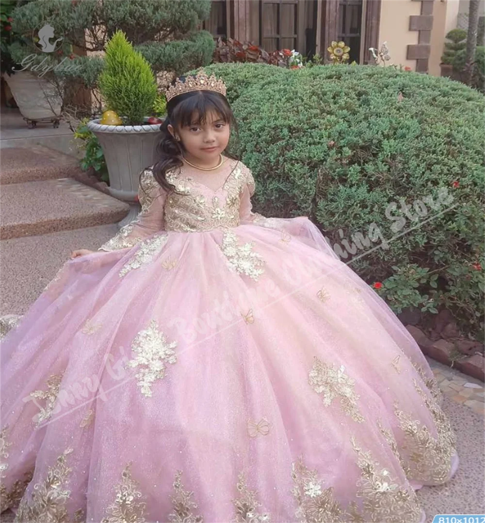 Роскошное розовое платье с цветочным узором для девочек на свадьбу - Фотография_3