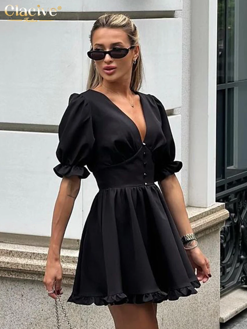 Clacive, летнее свободное черное женское платье - Фотография_2