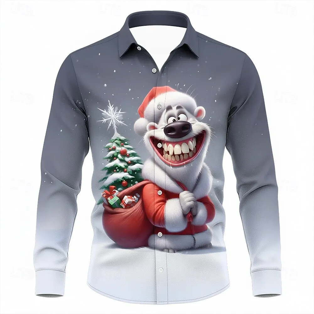 Мужская рубашка с длинными рукавами с принтом рождественского лося - Фотография_6