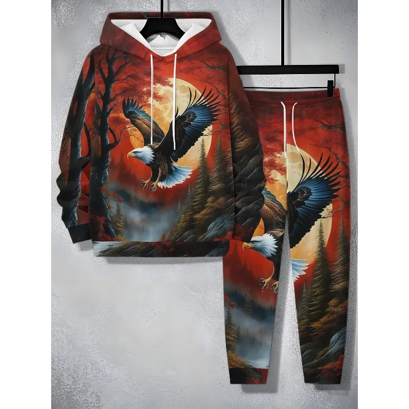 Мужской комплект с капюшоном с узором орла для улицы