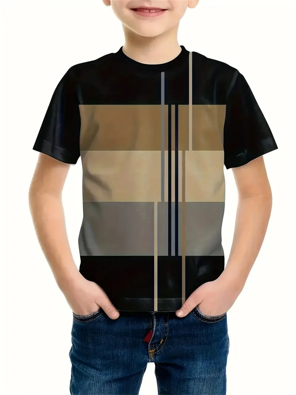 Полосатая простая футболка с 3d принтом - Фотография_2