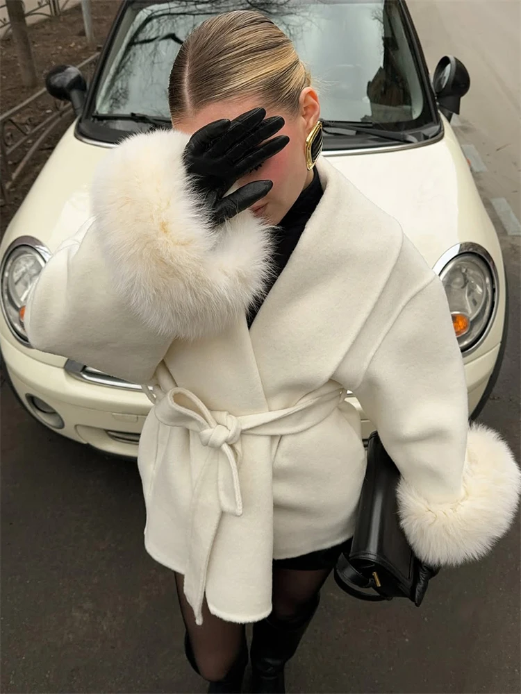 Trendix шерстяное женское осеннее пальто с лисьим мехом - Фотография_2