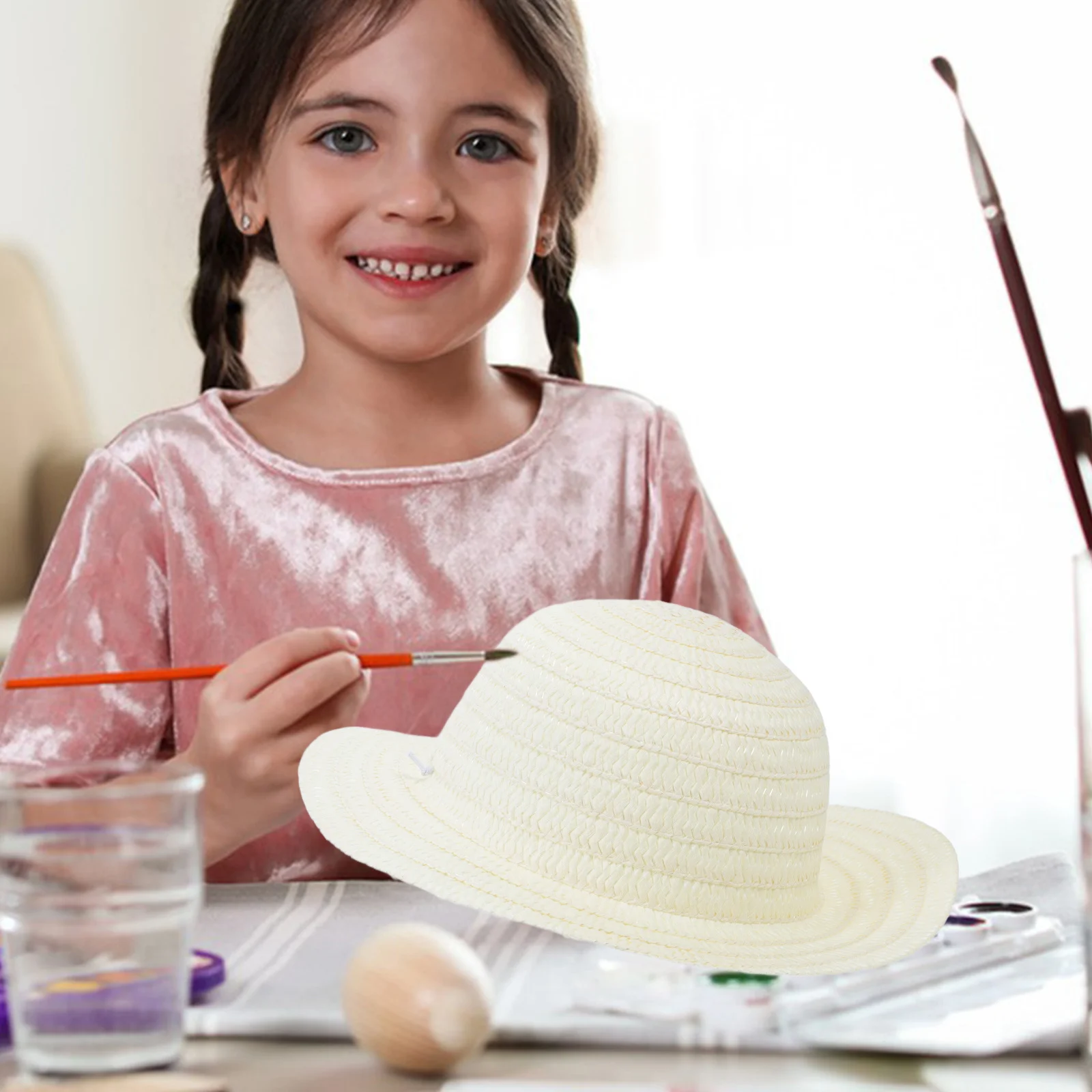 Мини-соломенная шляпа тканый круглый - Фотография_6