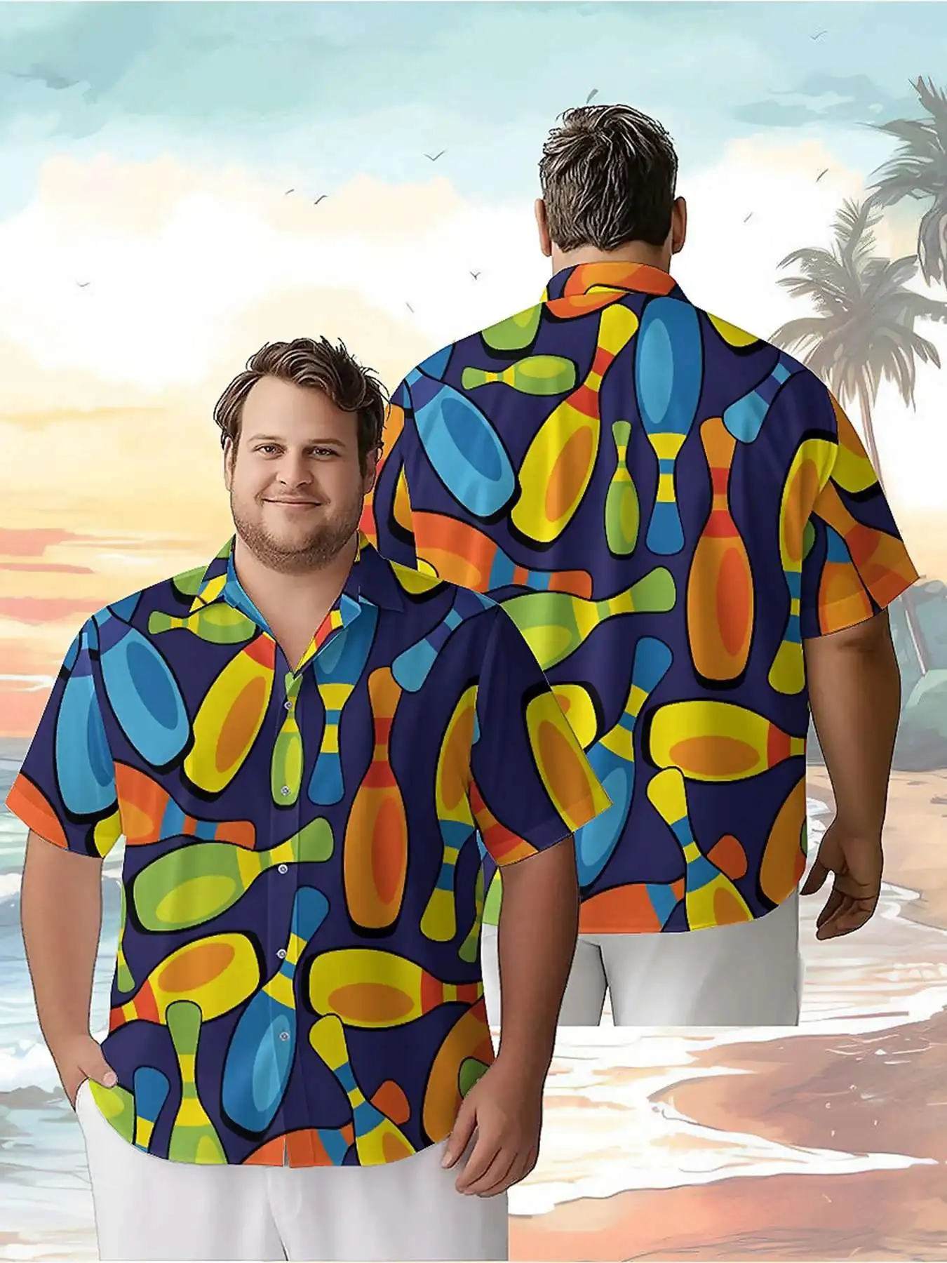 Мужские гавайские рубашки больших размеров с красочным узором для боулинга