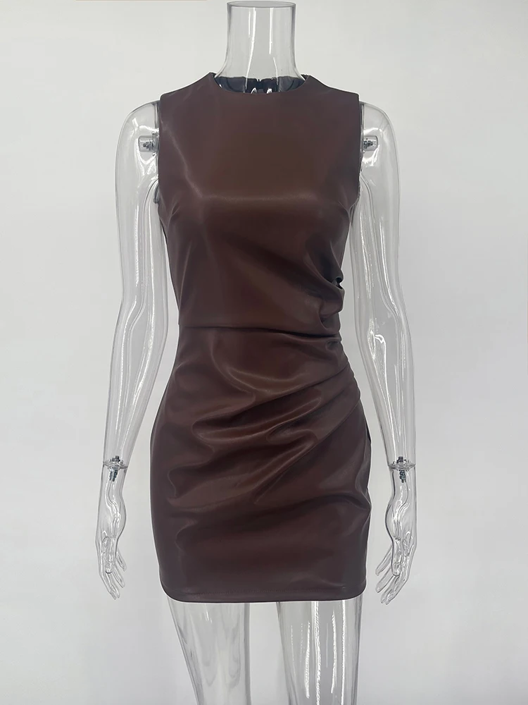 Taruxy кожаное платье макси без рукавов для женщин - Фотография_6