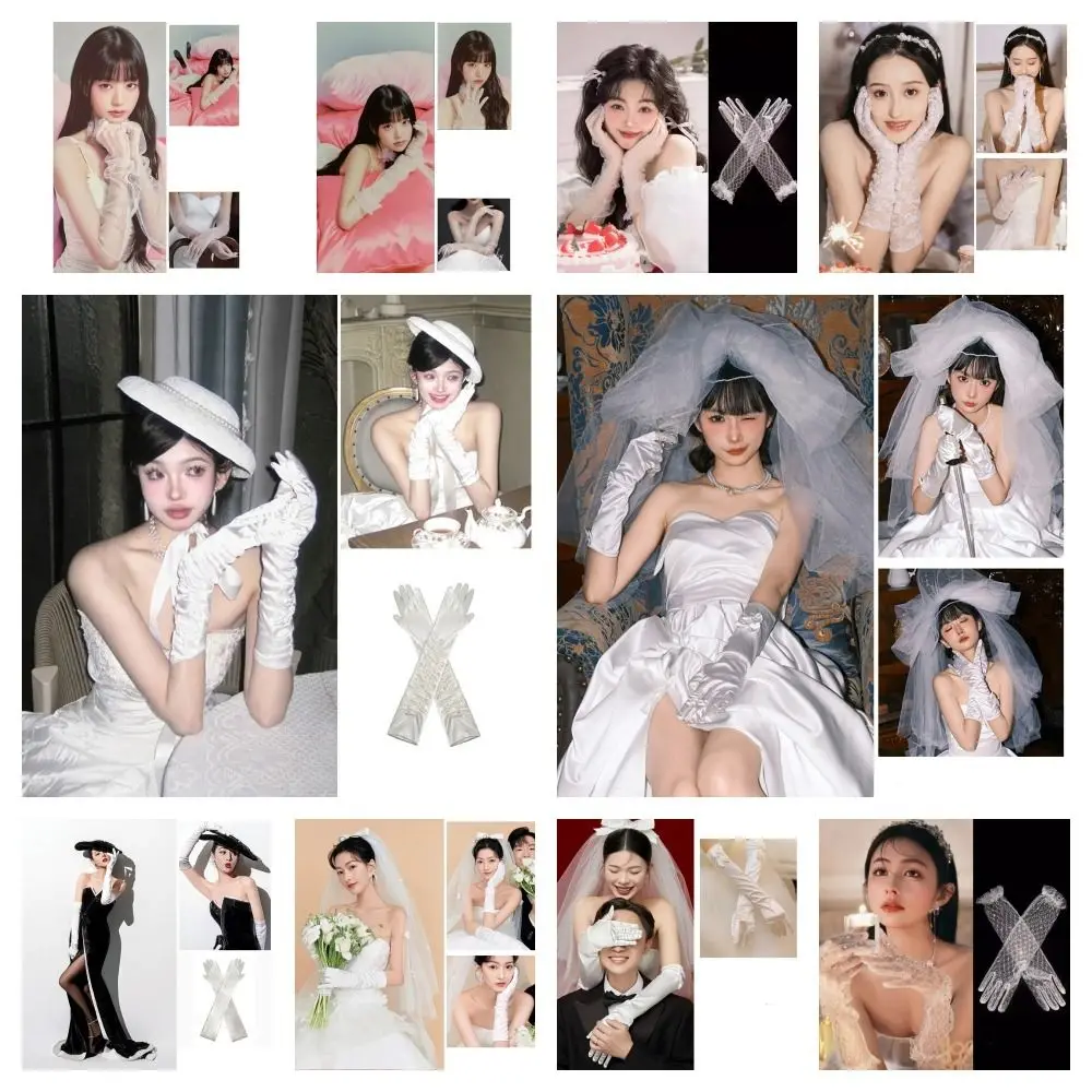 Модные белые атласные длинные перчатки - Фотография_5