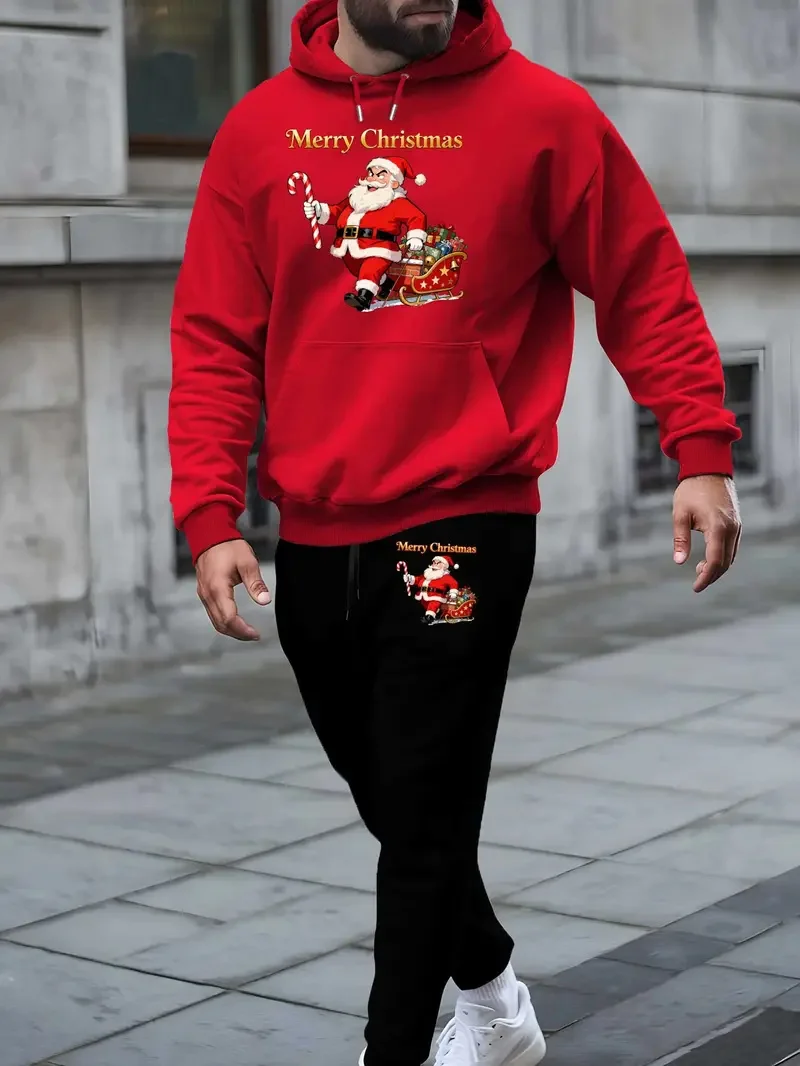 Мужские комплекты с капюшоном с рождеством и 3d принтом санта-клауса