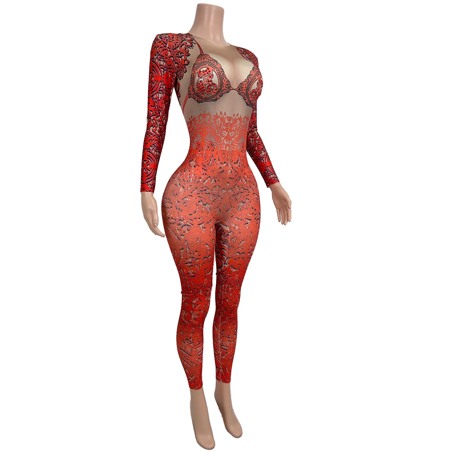 Красный эластичный комбинезон из спандекса - Фотография_3