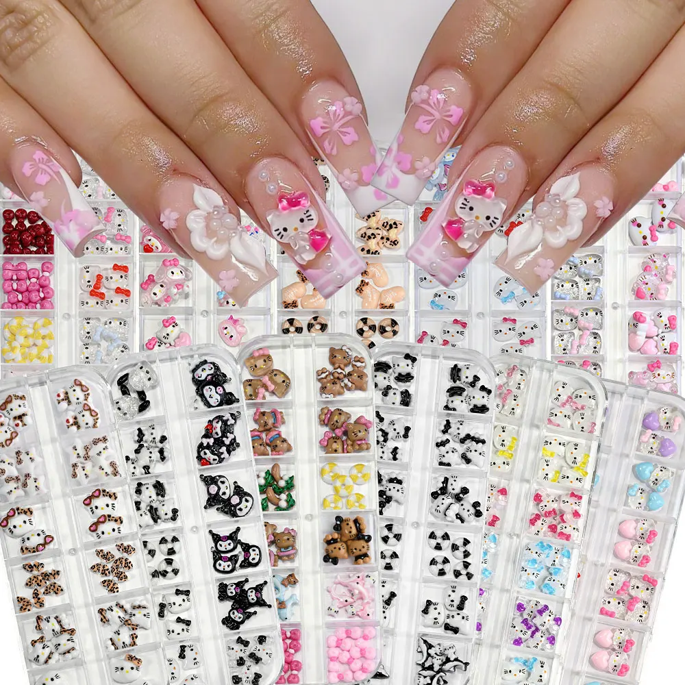 12 сеток, летние черные кожаные подвески для ногтей «hello kitty» - Фотография_6