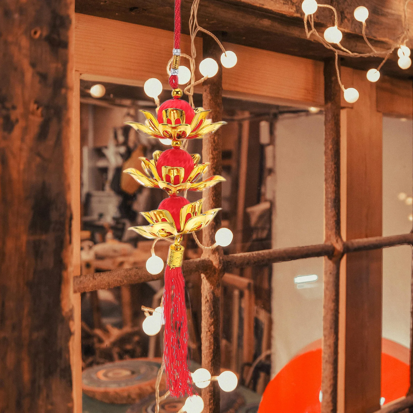 Фонарь лотоса, красная подвеска с кисточкой - Фотография_2