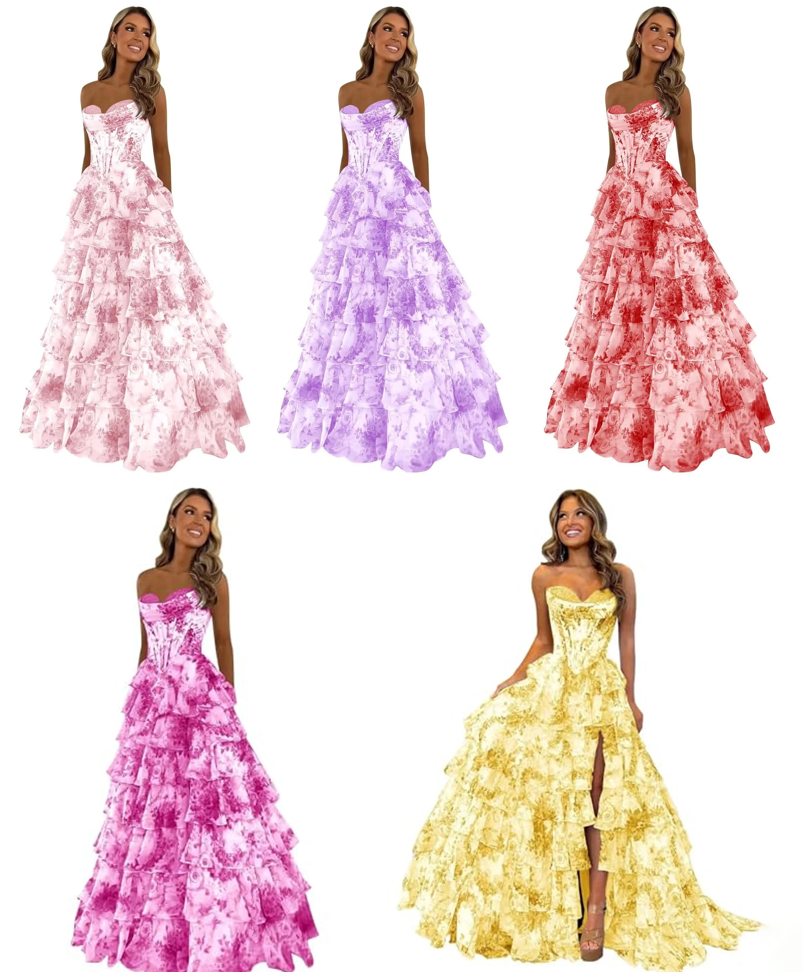 Rfyr a line floral prom vestidos - Фотография_5