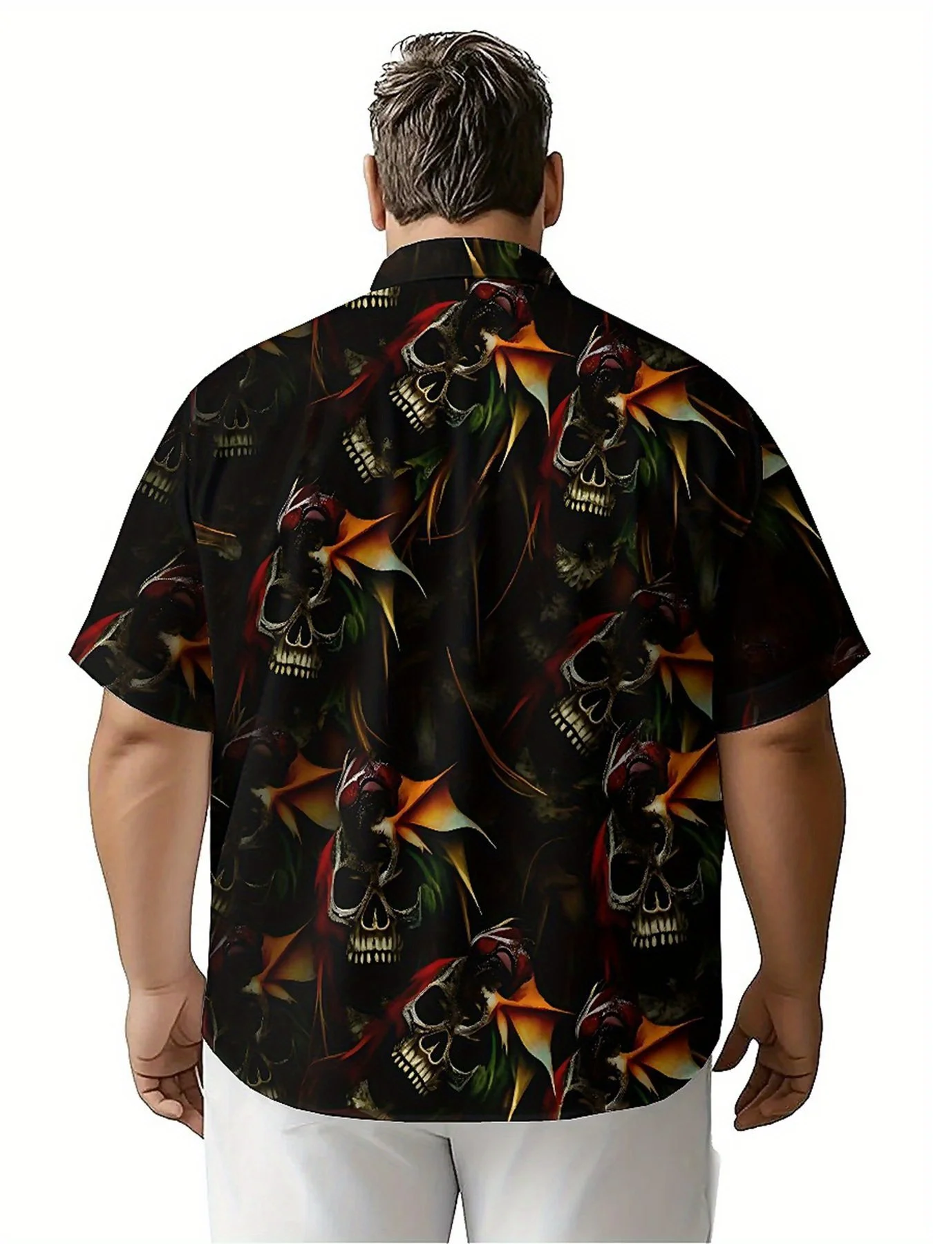 Мужские гавайские рубашки больших размеров с темным рисунком черепа - Фотография_3