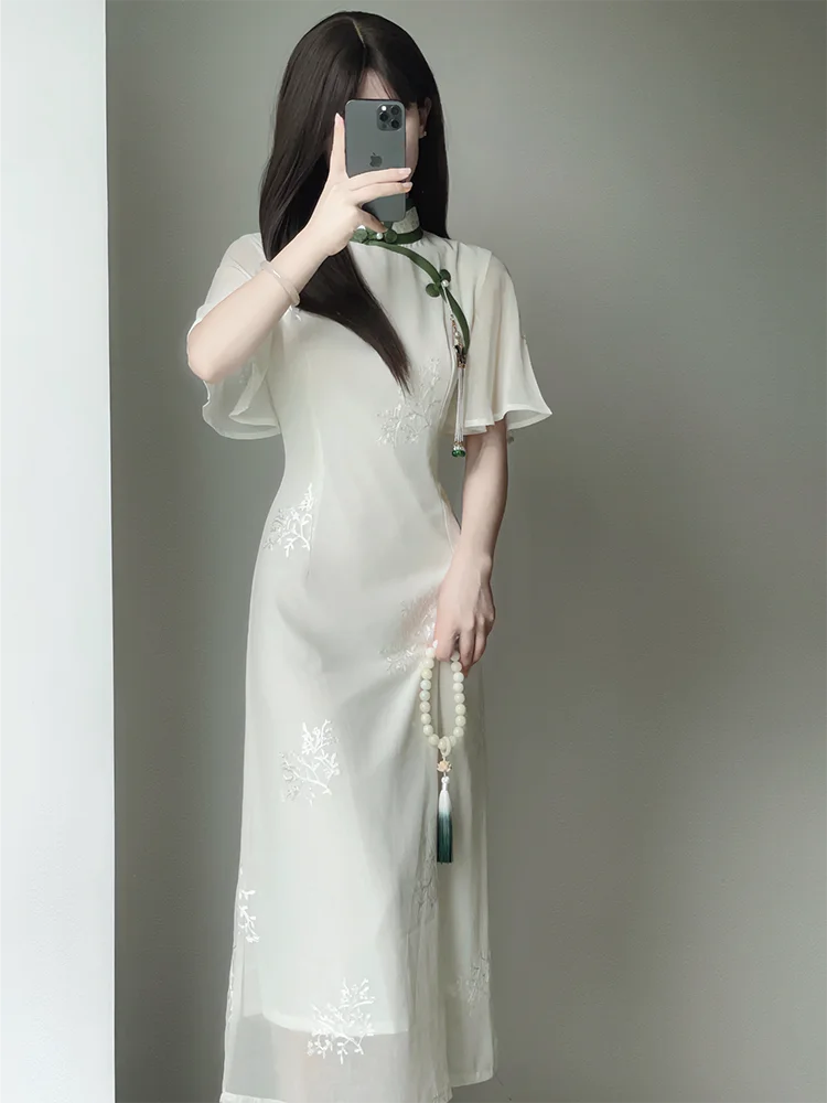 Новинка, элегантное вышитое винтажное платье qipao с коротким рукавом - Фотография_3