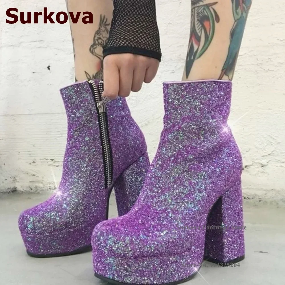 Surkova bling фиолетовые ботильоны с блестками