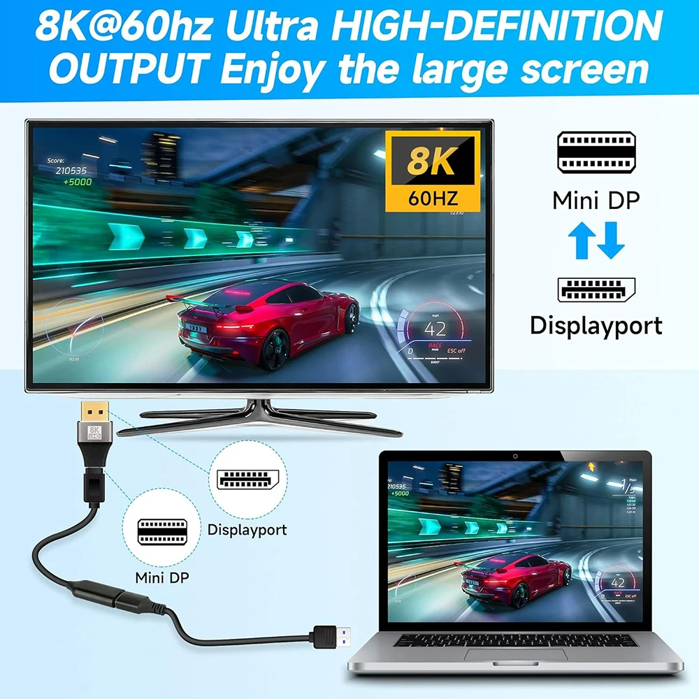Адаптер mini displayport-displayport 8k60hz dp2 - Фотография_3