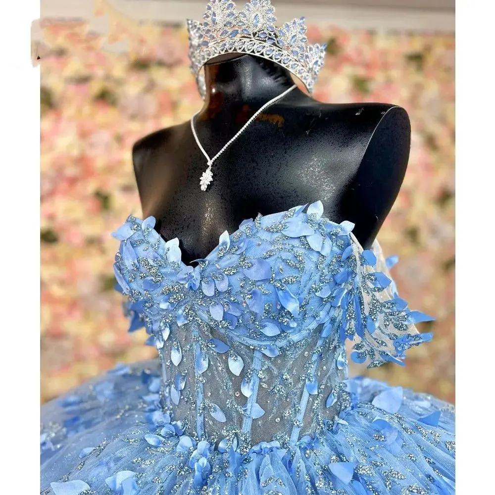Lorencia блестящее небесно-голубое платье quinceanera - Фотография_3
