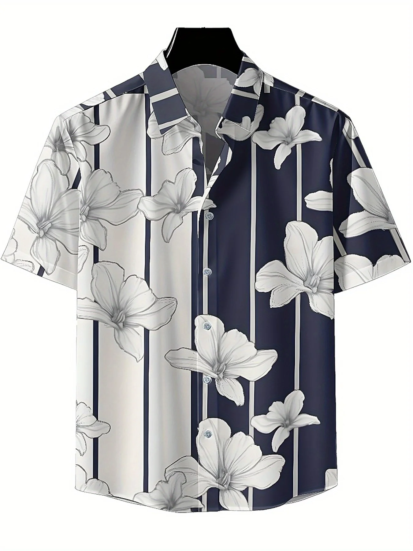 Мужские гавайские рубашки больших размеров с цветочным узором и полосками - Фотография_4