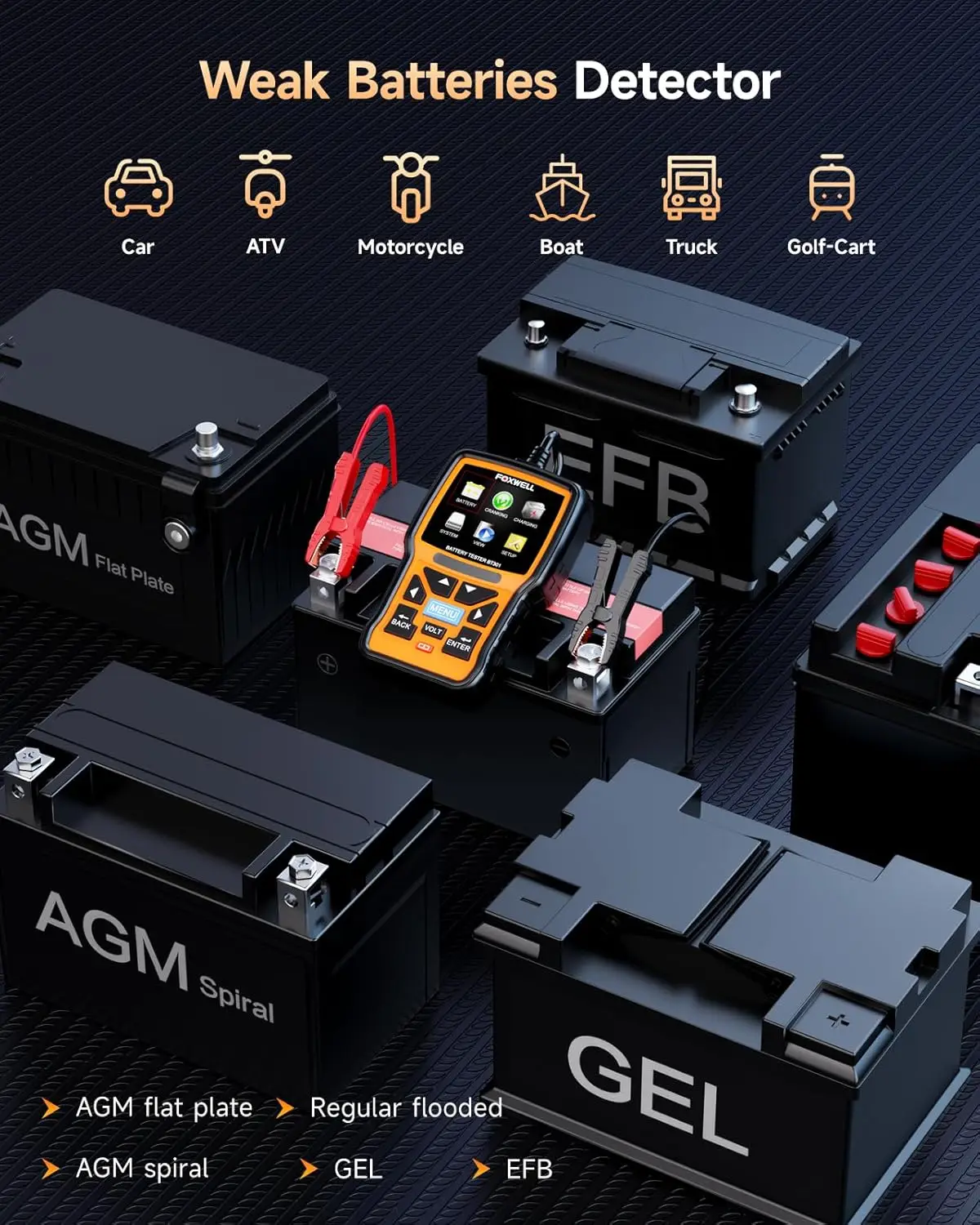 Foxwell bt301 6 в 12 в тестер автомобильного - Фотография_5