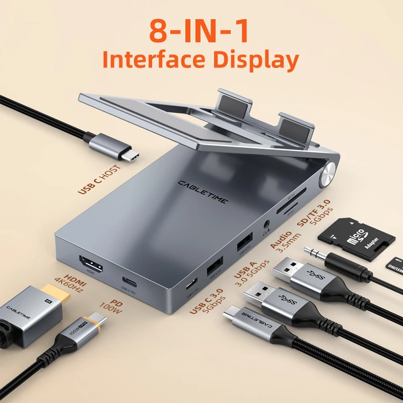 Usb-концентратор cabletime 8 в 1 со складной подставкой - Фотография_4