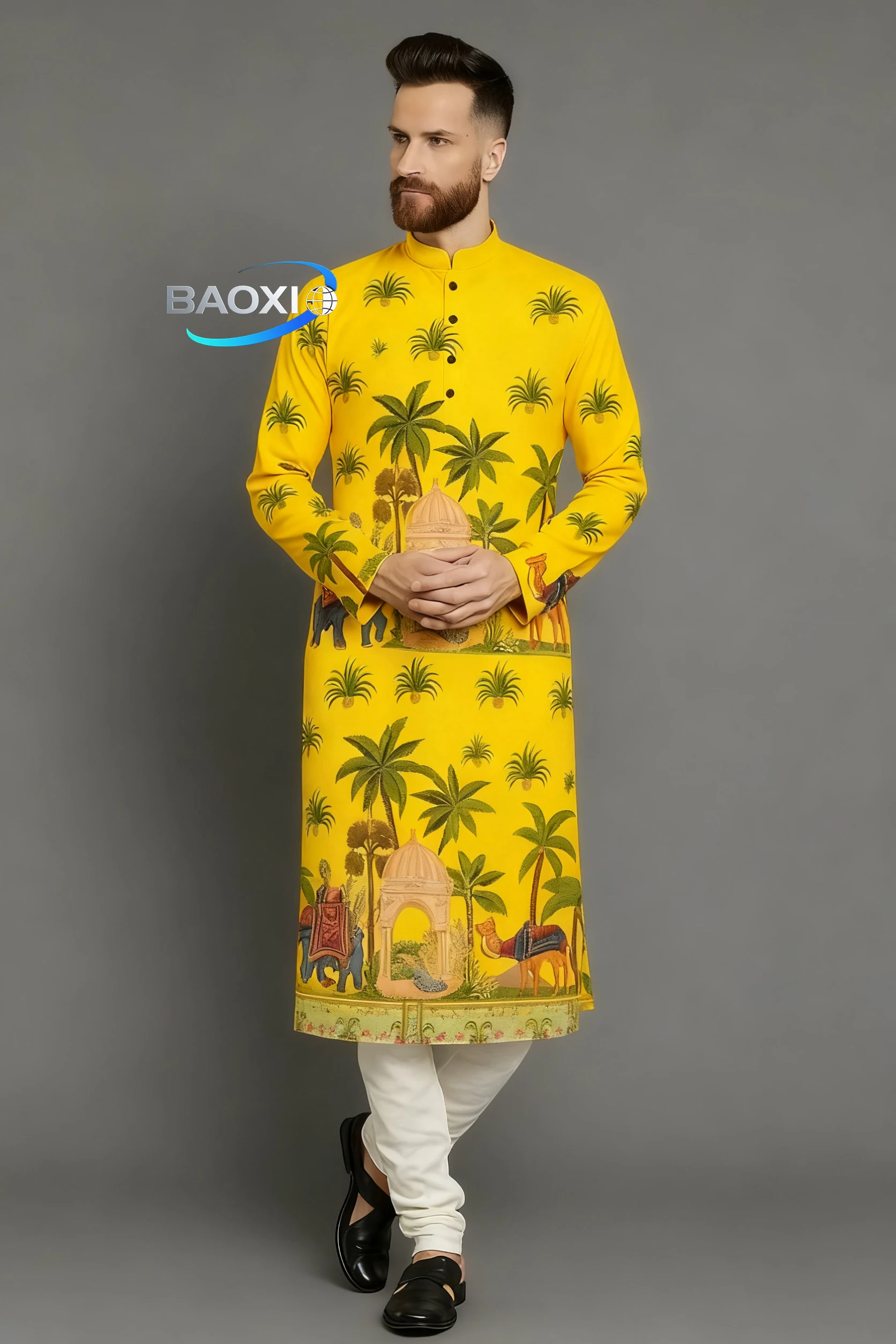 Мужской модный повседневный обычный халат с принтом курты аддха - Фотография_6