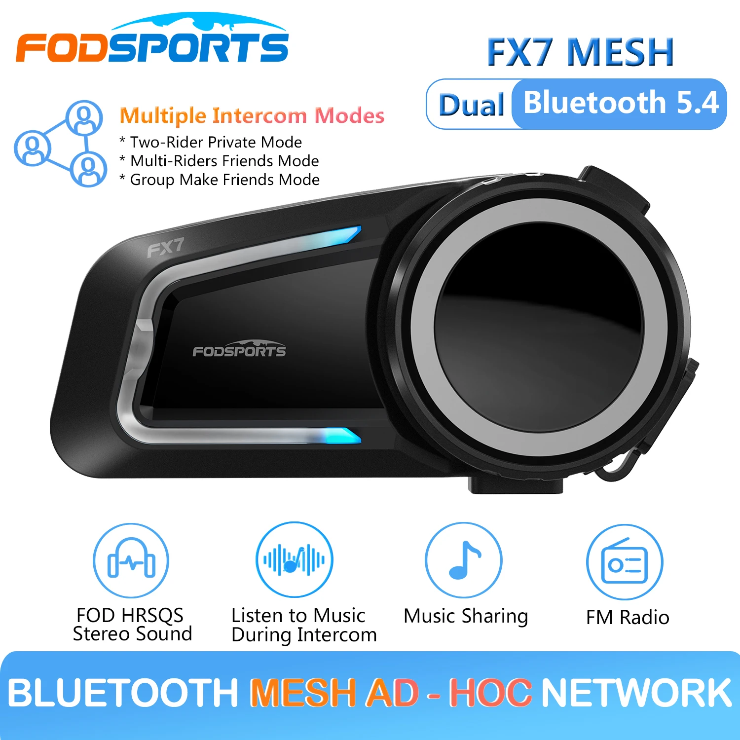 Bluetooth-гарнитура fodsports fx7 сетчатая для мотоциклетного шлема