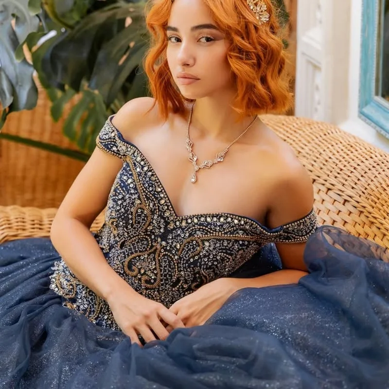 Блестящие темно-синие платья quinceanera по индивидуальному заказу