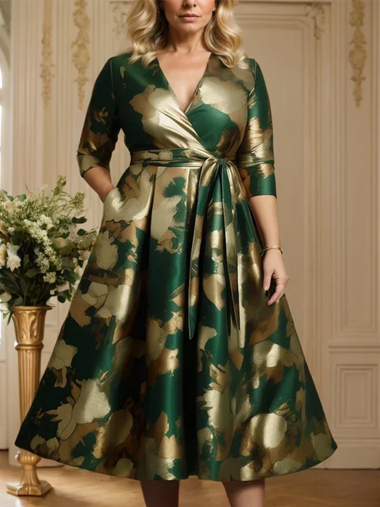 Атласное платье больших размеров с цветочным принтом для женщин