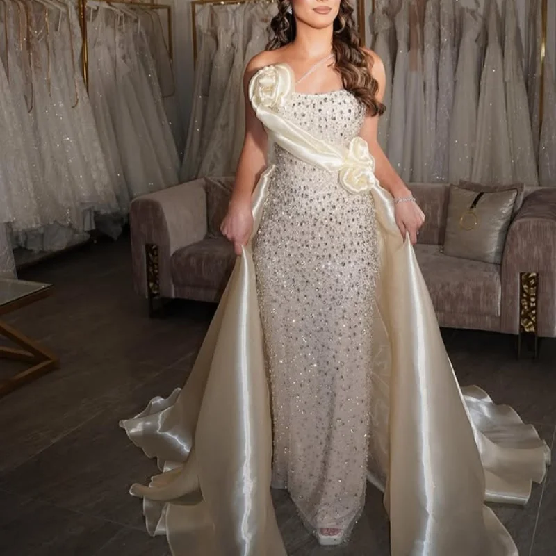 Блестящие свадебные платья «рыбий хвост» цвета слоновой кости - Фотография_5