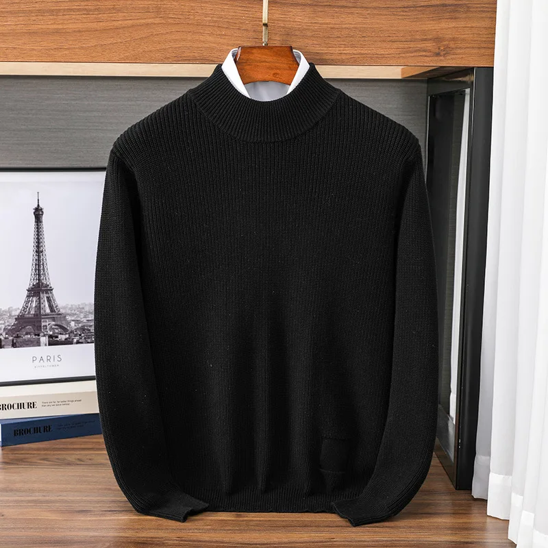 Высокое качество индивидуальный мужской вязаный свитер с круглым вырезом - Фотография_2