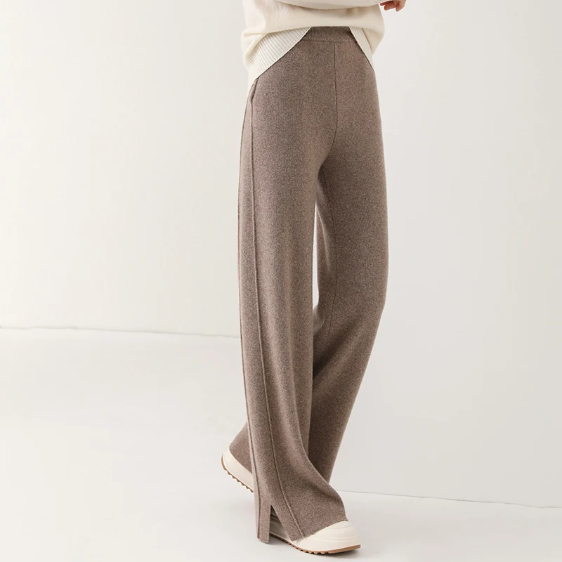 Women wool wide leg trousers elastic - Фотография_3