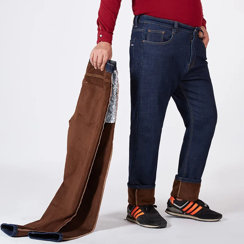 Зимние мужские теплые эластичные джинсы 10xl - Фотография_2