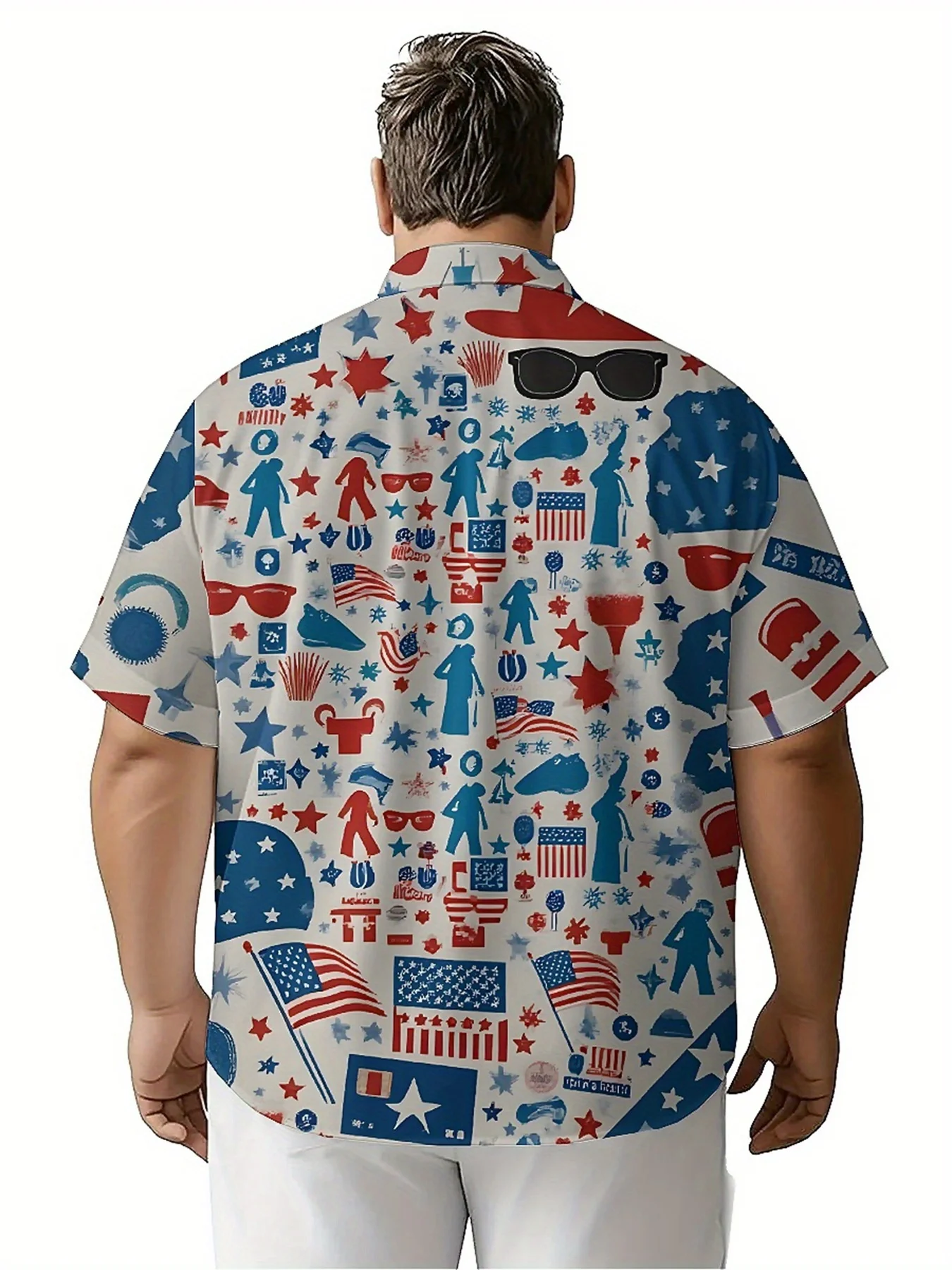 Мужские гавайские рубашки больших размеров со звездами и полосками - Фотография_4